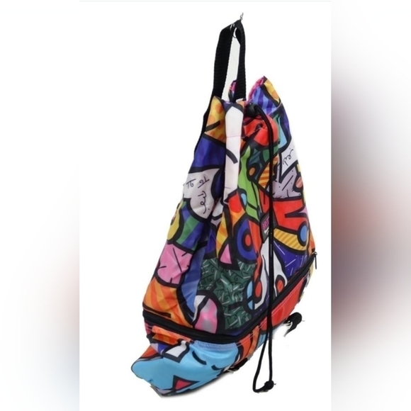 ROMERO BRITTO Authentic Large Drawstring Nylon BackPack / Lunch Bag Combination - Picture 6 of 16